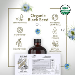 HBNO Black Seed Oil on countertop ready for daily facial, body, or hair use