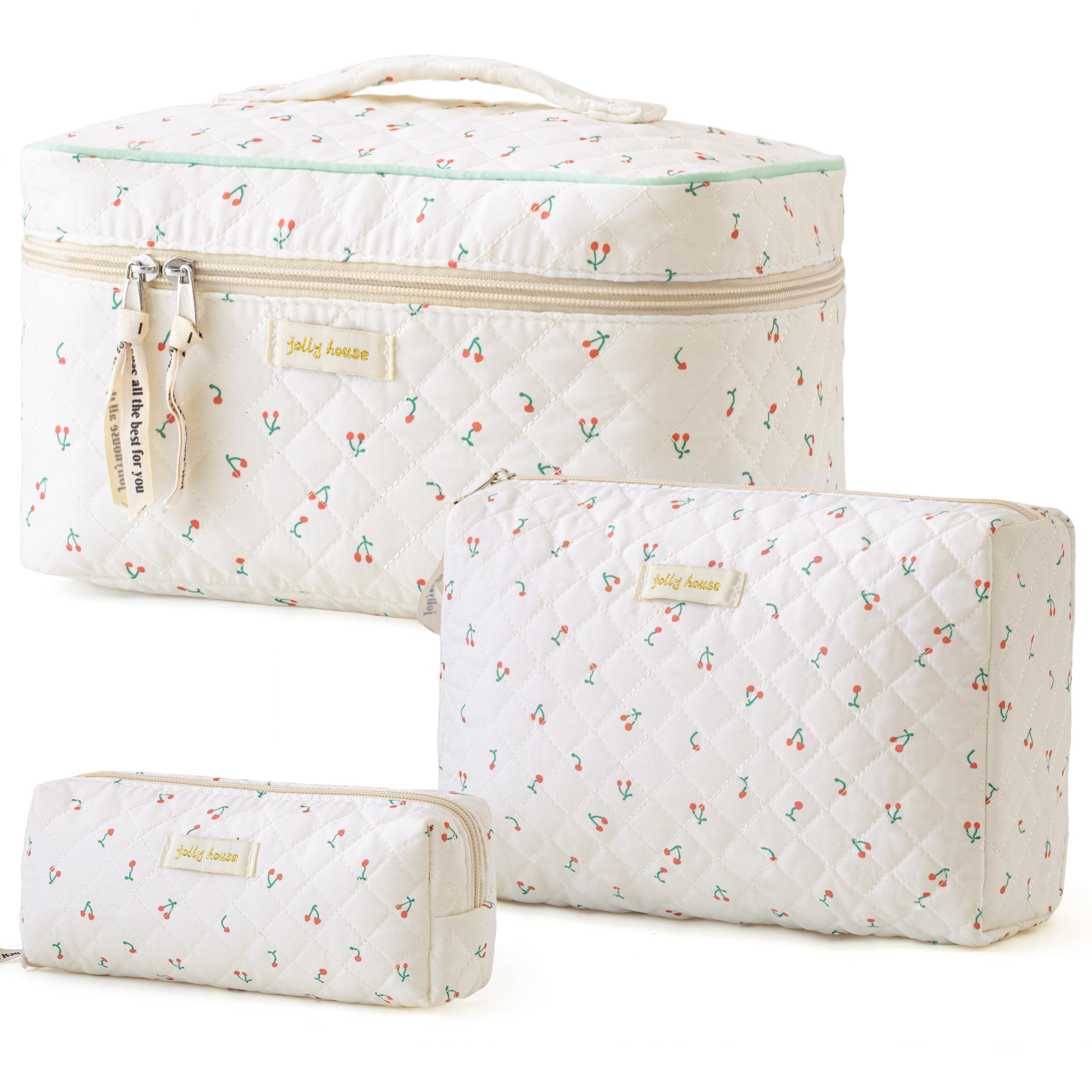 HBselect bolsa de maquillaje acolchada grande con diseño floral, ideal para viaje.