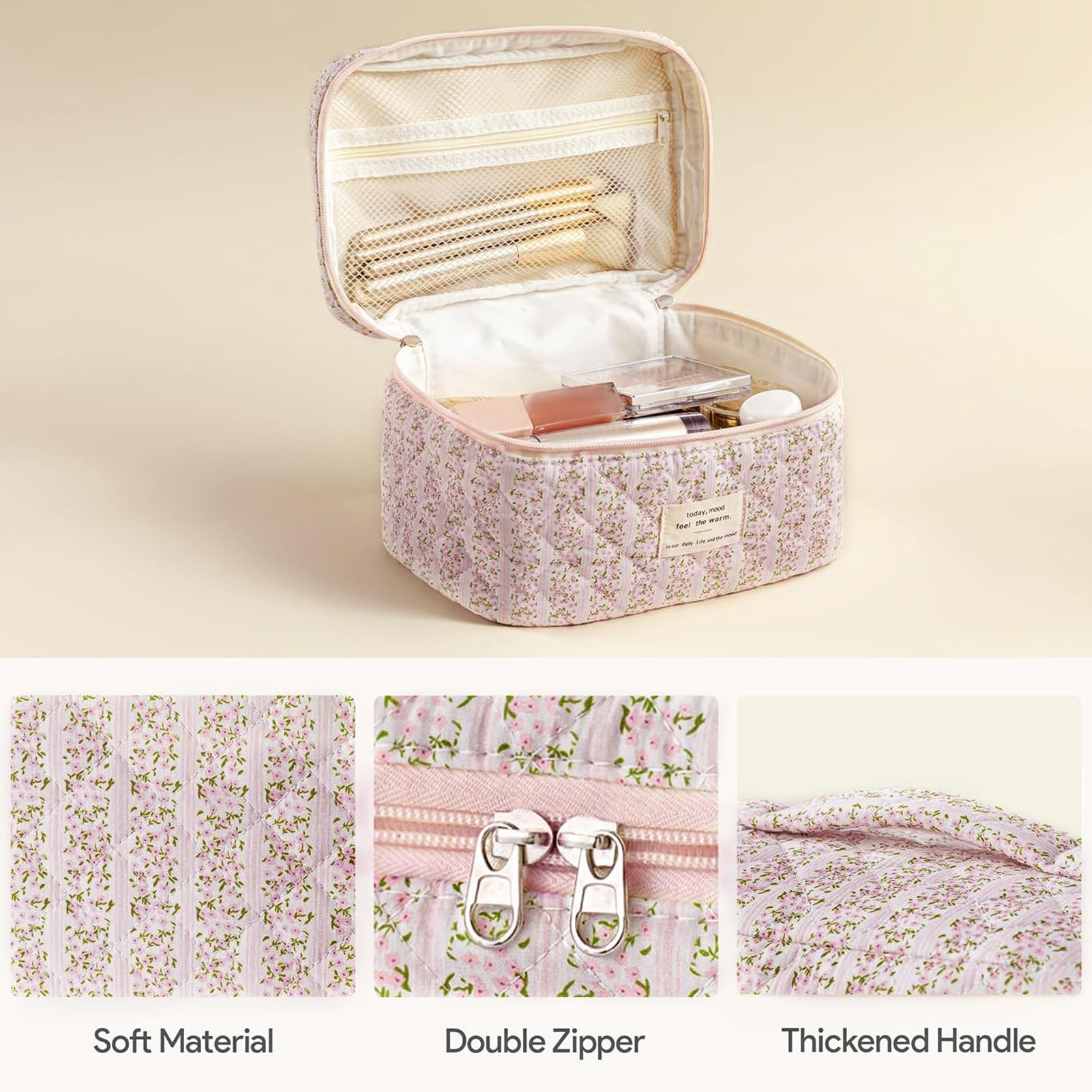 HBselect bolsa de maquillaje grande para viaje, mantiene cosméticos organizados y visibles.