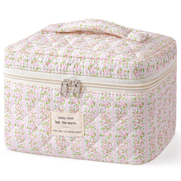 HBselect bolso maquillaje exterior acolchado floral, ideal para almacenamiento diario y viaje organizado.