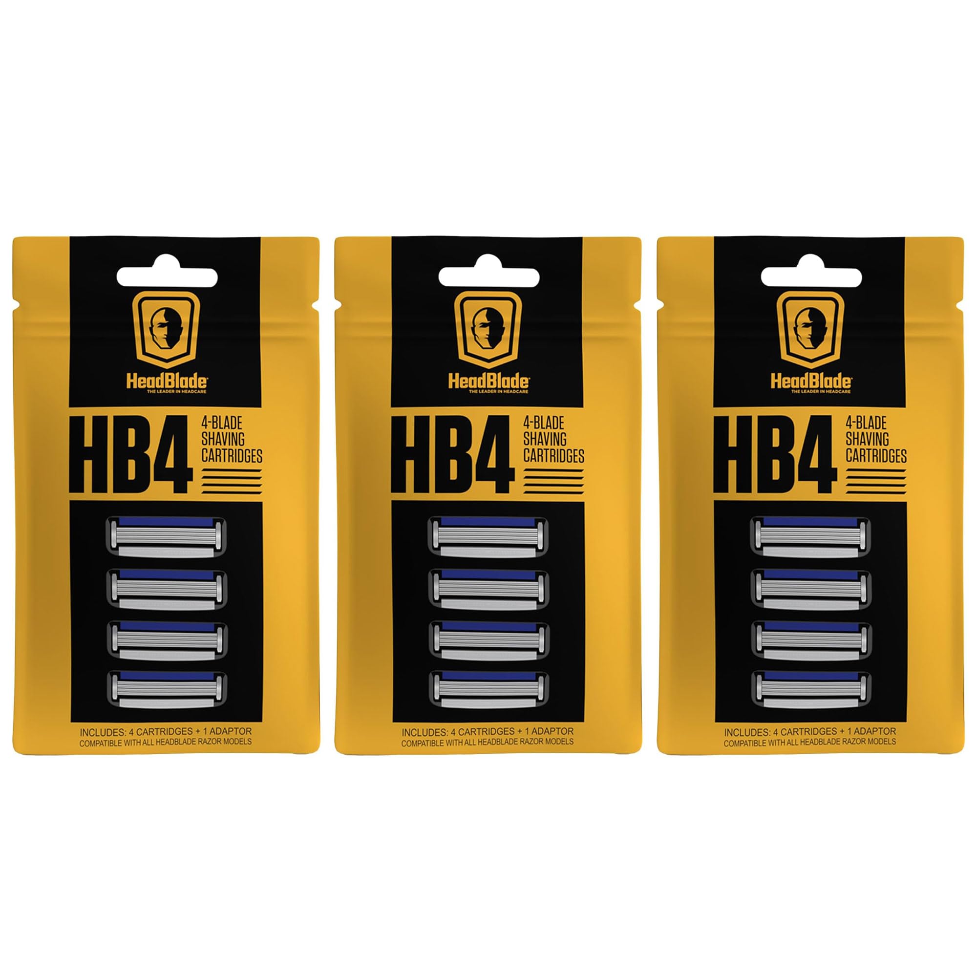 Recargas HeadBlade HB4 con 4 cuchillas de acero inoxidable para un afeitado suave y cercano.