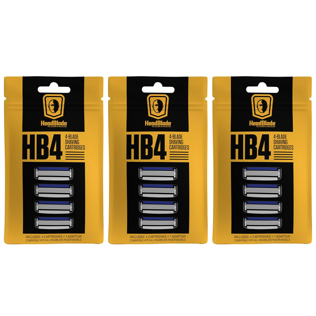 Recargas HeadBlade HB4 con 4 cuchillas de acero inoxidable para un afeitado suave y cercano.