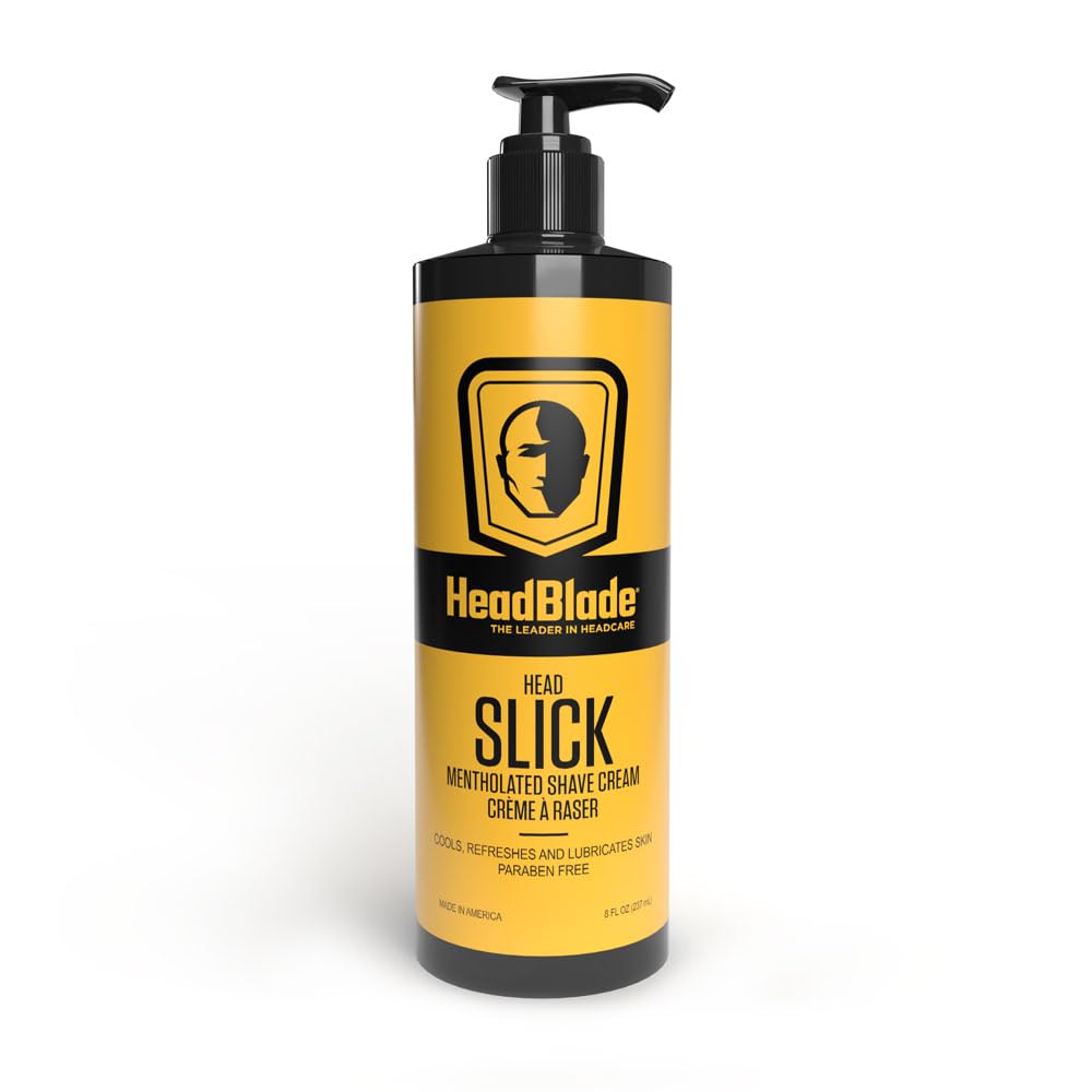 HeadBlade HeadSlick crema de afeitar en botella para un afeitado suave de cabeza.