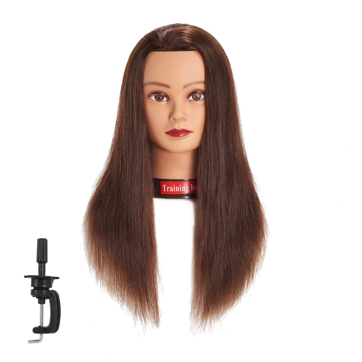 Headwinn Traininghead con cabello humano de 20-22 pulgadas en marrón para prácticas de peinado