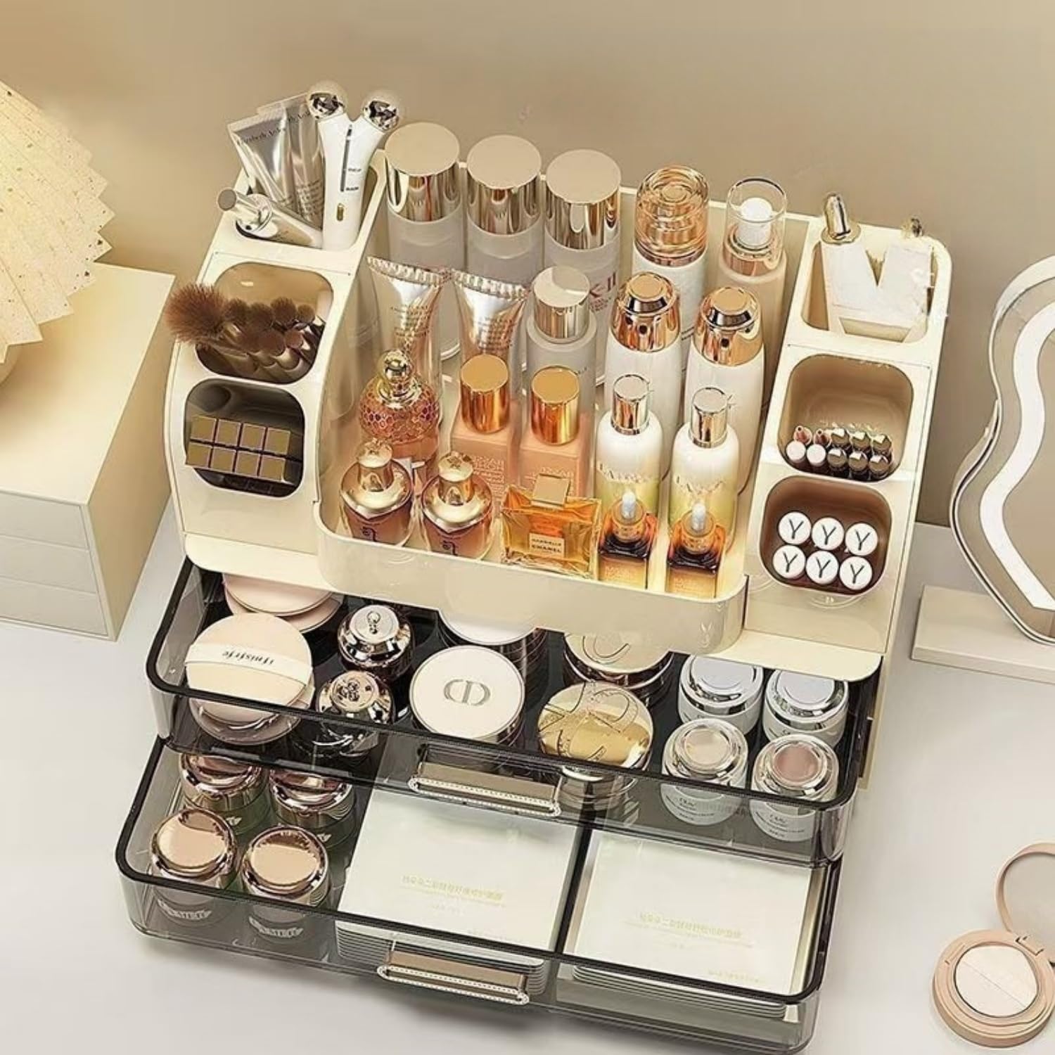 Heaime estuche de cosmeticos crema, exhibe productos con estilo