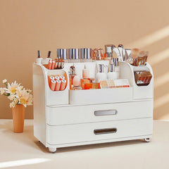 Heaime organizador de maquillaje con cajón superior abierto, ideal para frascos altos de cuidado de la piel