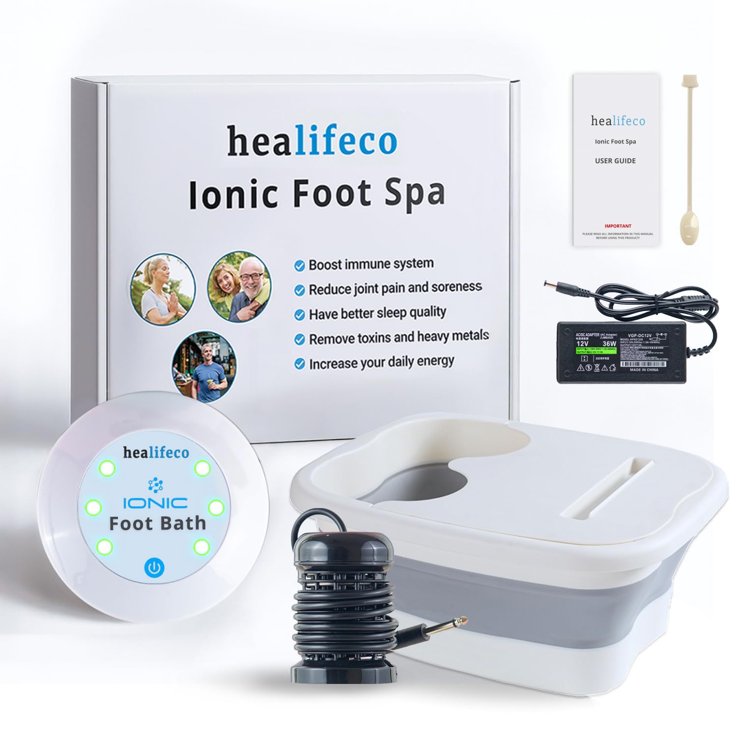 Healifeco Spa iónico para pies Basina en primer plano, lista para detox en casa.