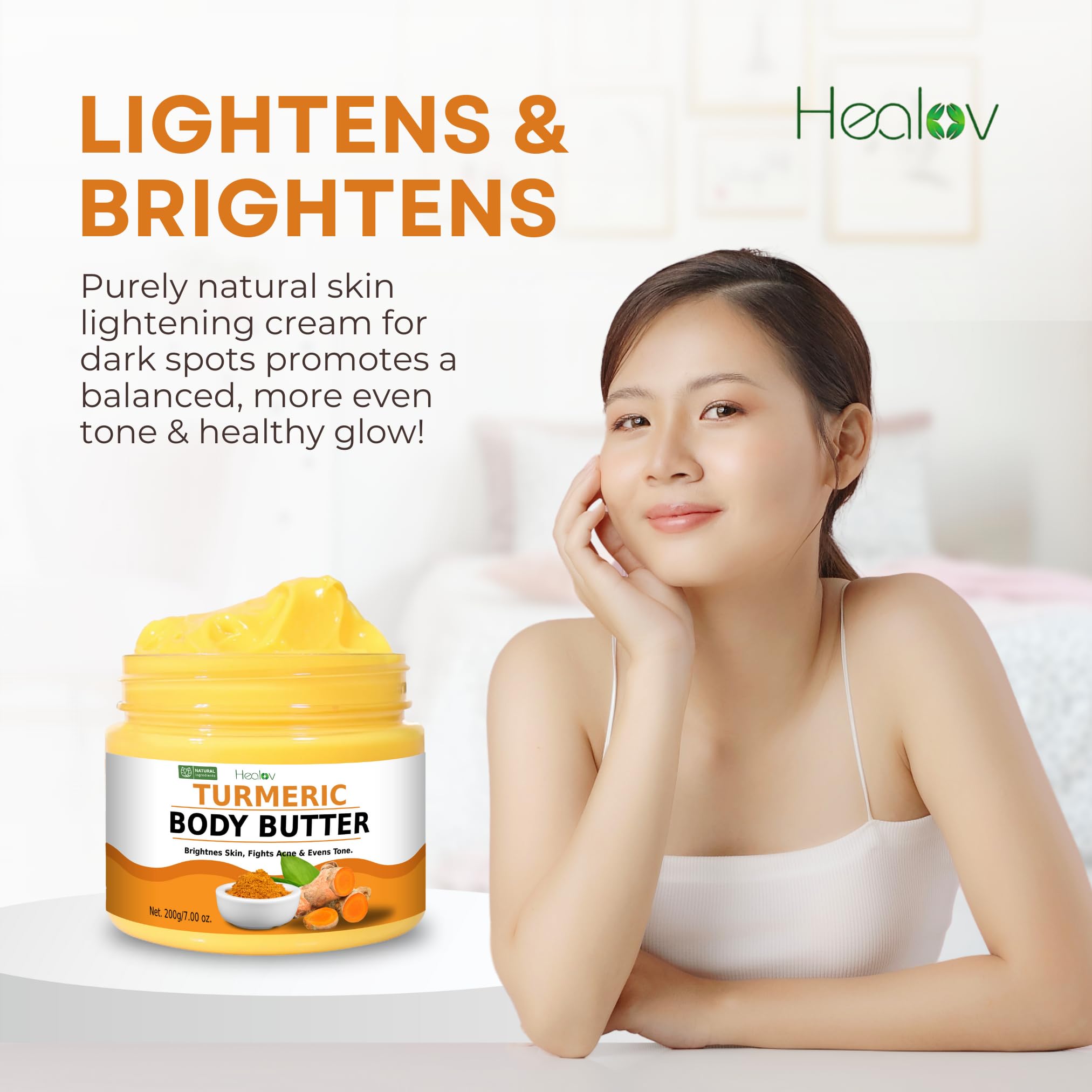 Healov Curcuma Crema Facial: aplicación suave en rostro.