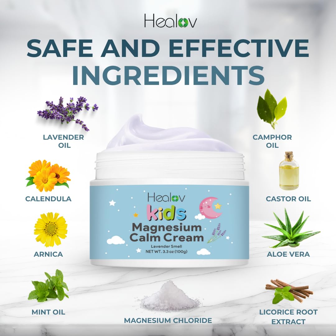 Healov loción de magnesio para niños, absorción rápida para la rutina nocturna.