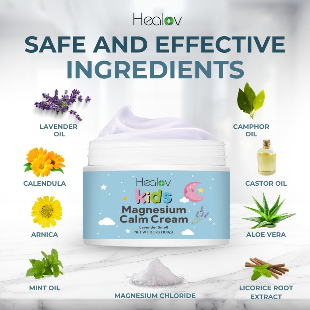 Healov loción de magnesio para niños, absorción rápida para la rutina nocturna.