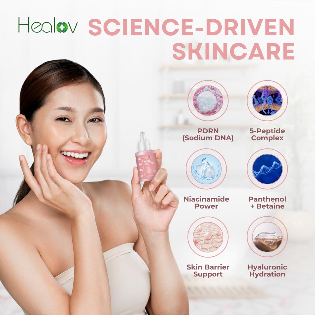 Healov PDRN Serum, adn de salmón: potencia la renovación facial suave.