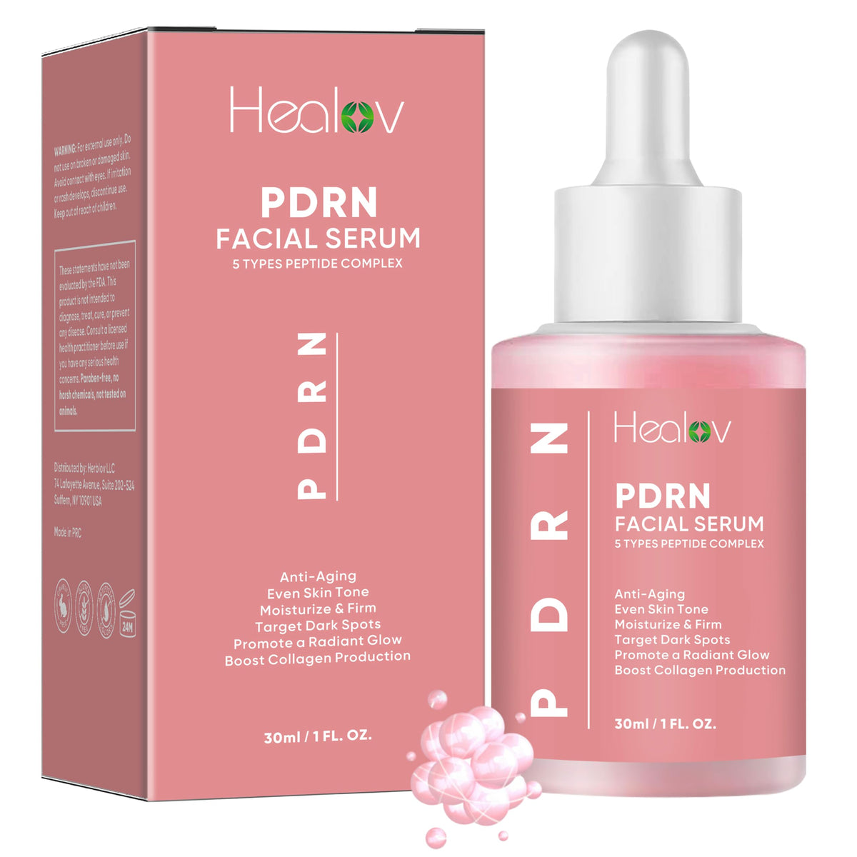 Healov PDRN Serum, botella: serum facial que hidrata y favorece elasticidad.