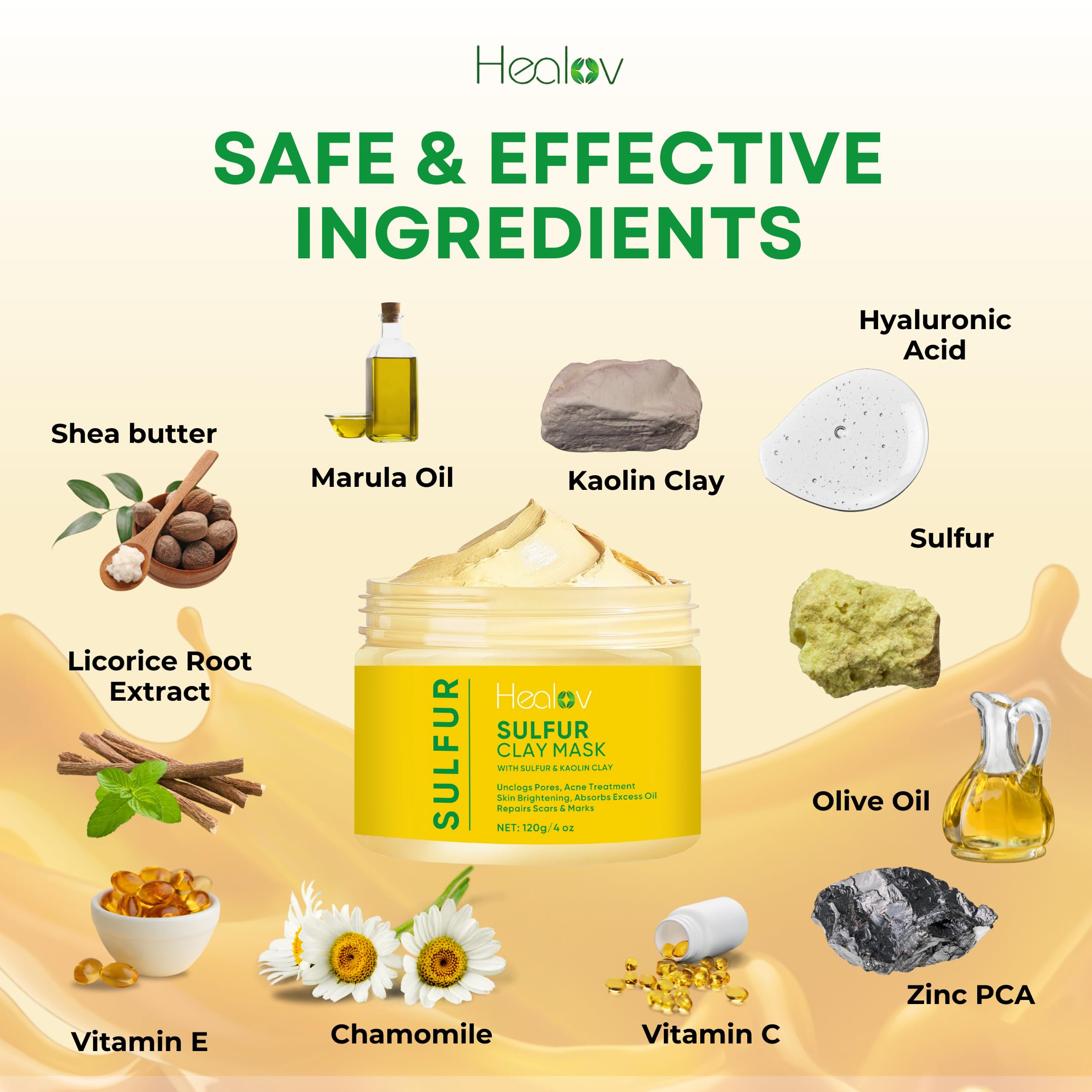 Healov Mascarilla de azufre, brillo reducido para piel grasa.