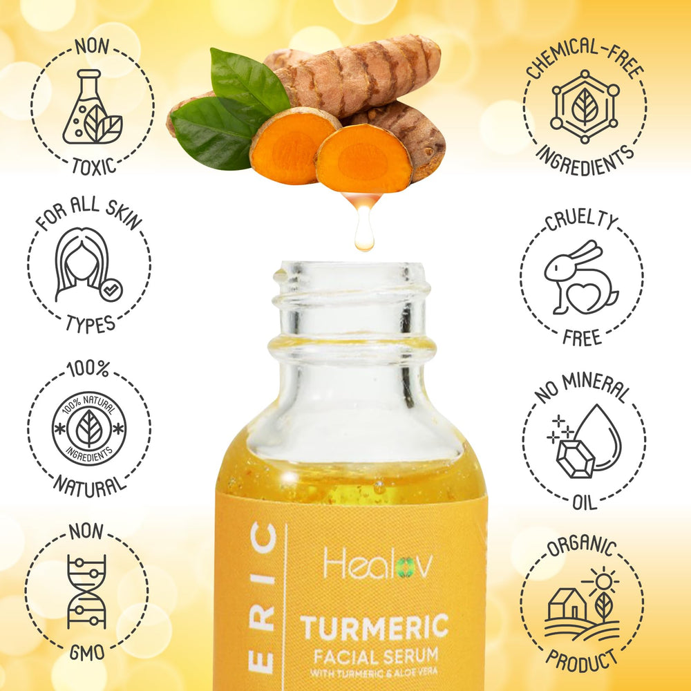 Healov Turmeric Serum absorbencia rapida, sensación ligera y hidratación.