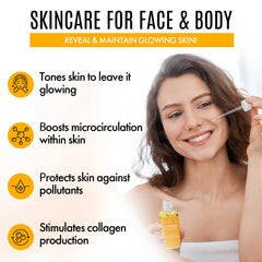 Healov Turmeric Serum color ambar, efecto iluminador natural en la piel.