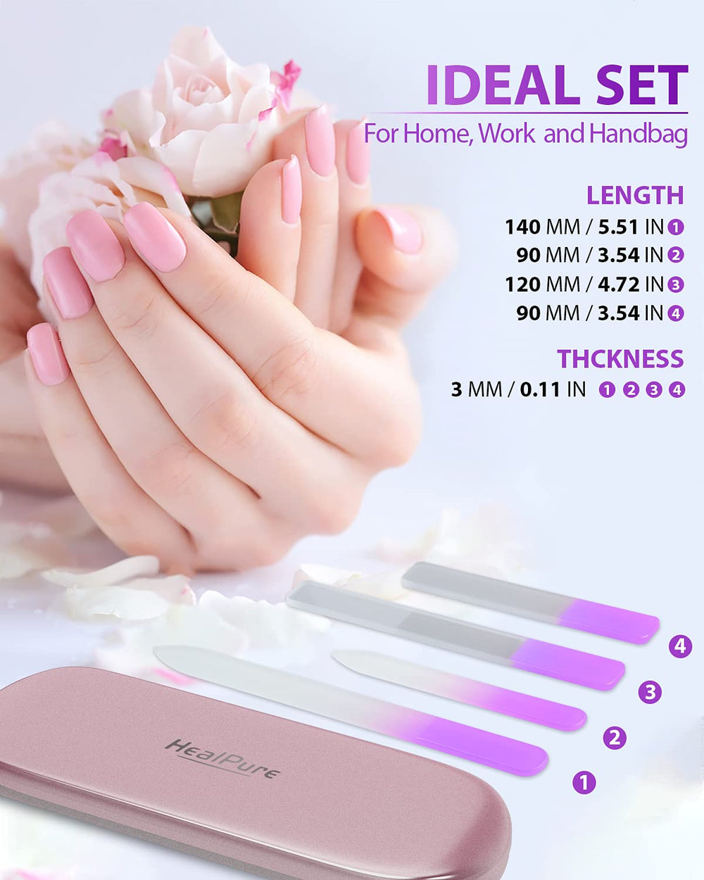 HealPure: uso doméstico profesional con buffers de cristal para uñas