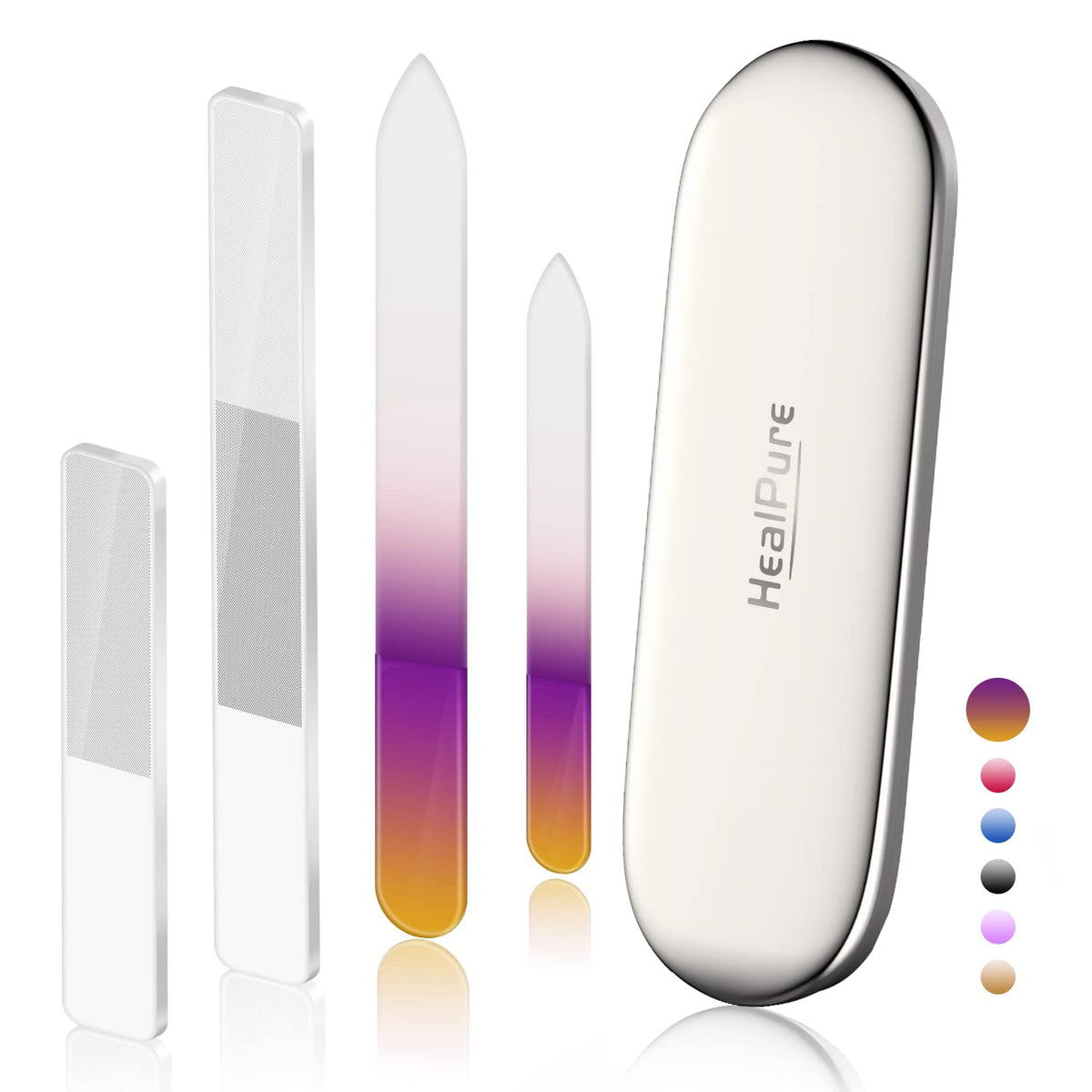 HealPure lima de vidrio templado con grano fino para uñas naturales, suave y precisa.