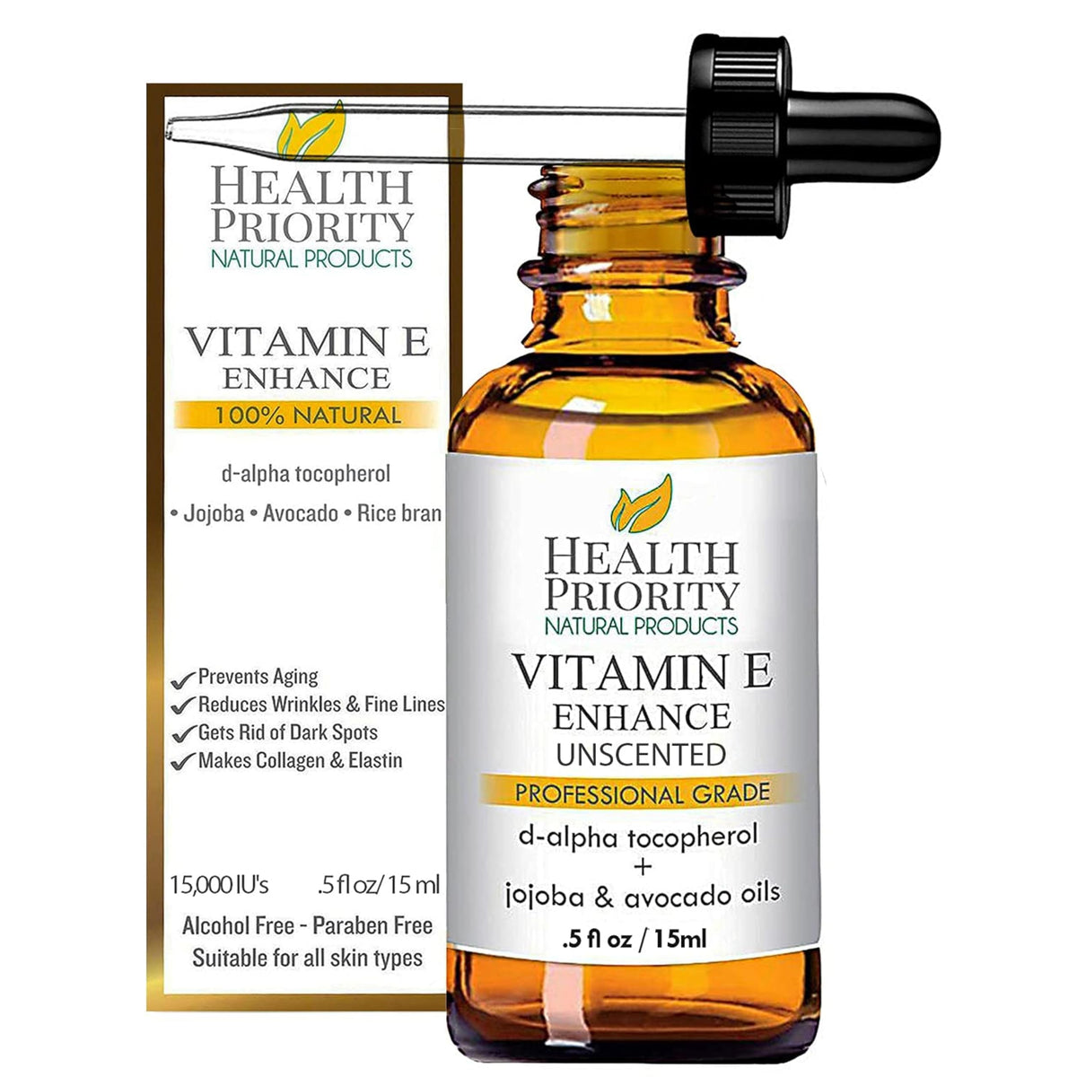 Health Priority Naturals Vitamina E para rostro con jojoba, hidratación suave