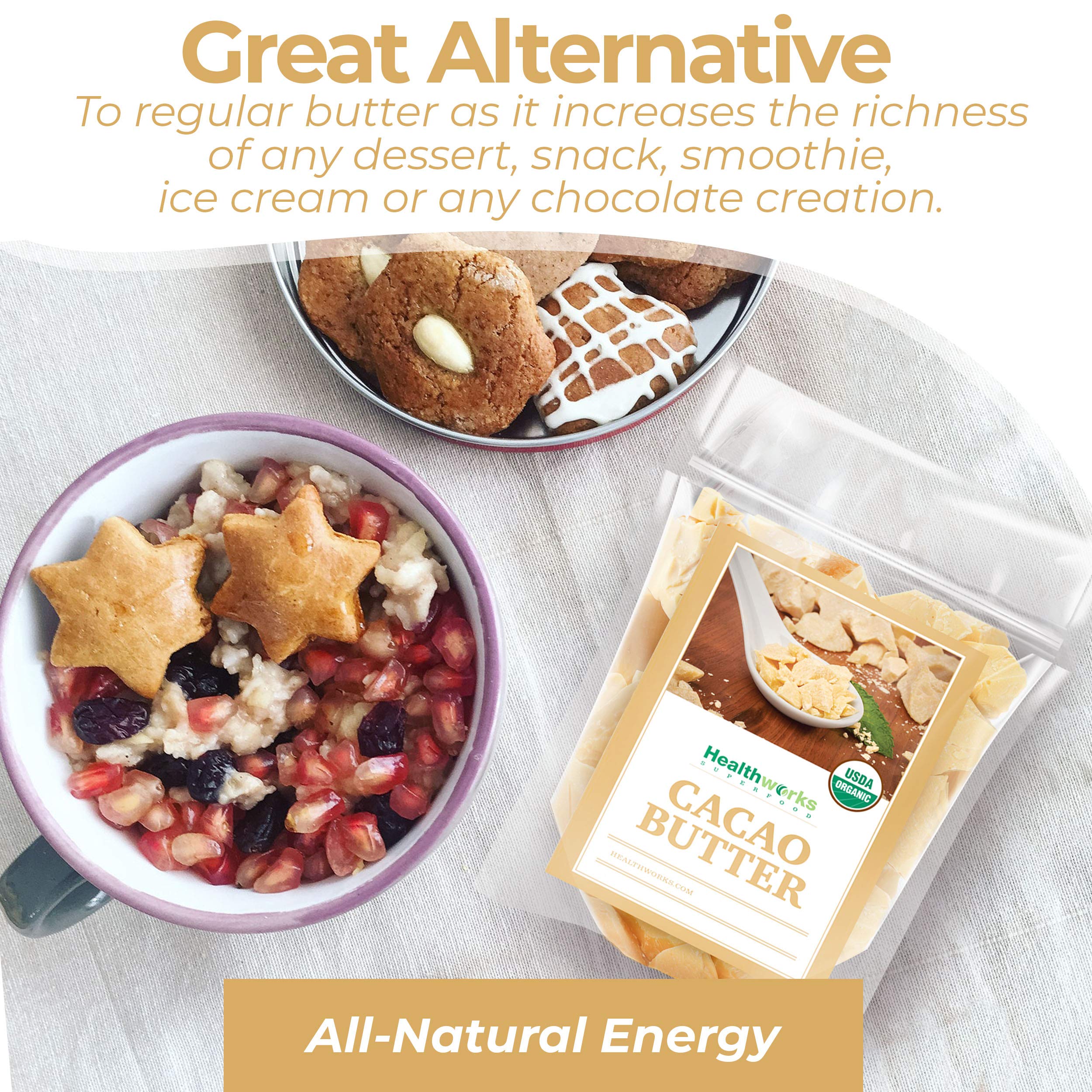 Healthworks manteca de cacao para repostería: añade riqueza a postres