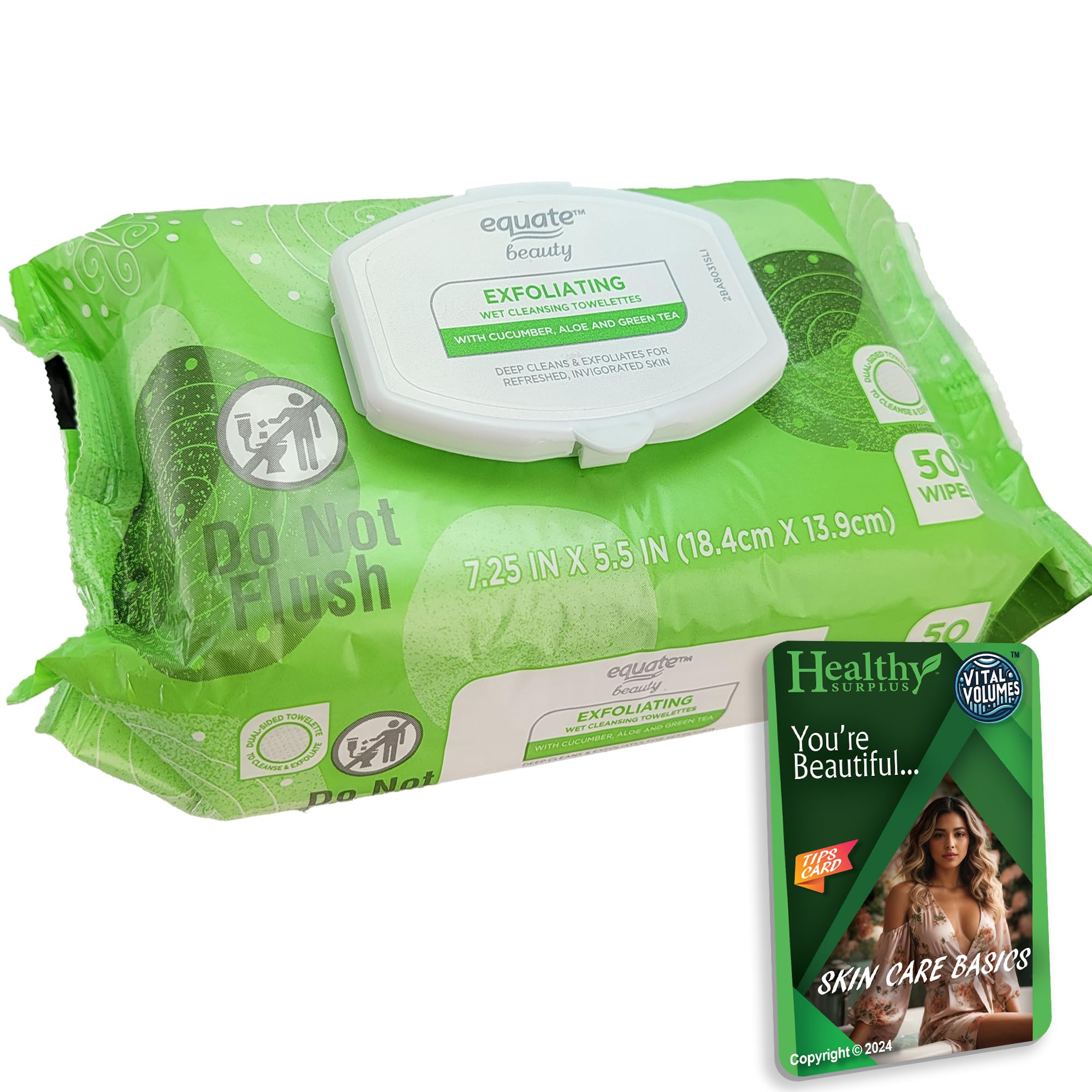 Healthy Surplus Equate toallitas húmedas exfoliantes con doble textura para exfoliar y limpiar sin enjuague.