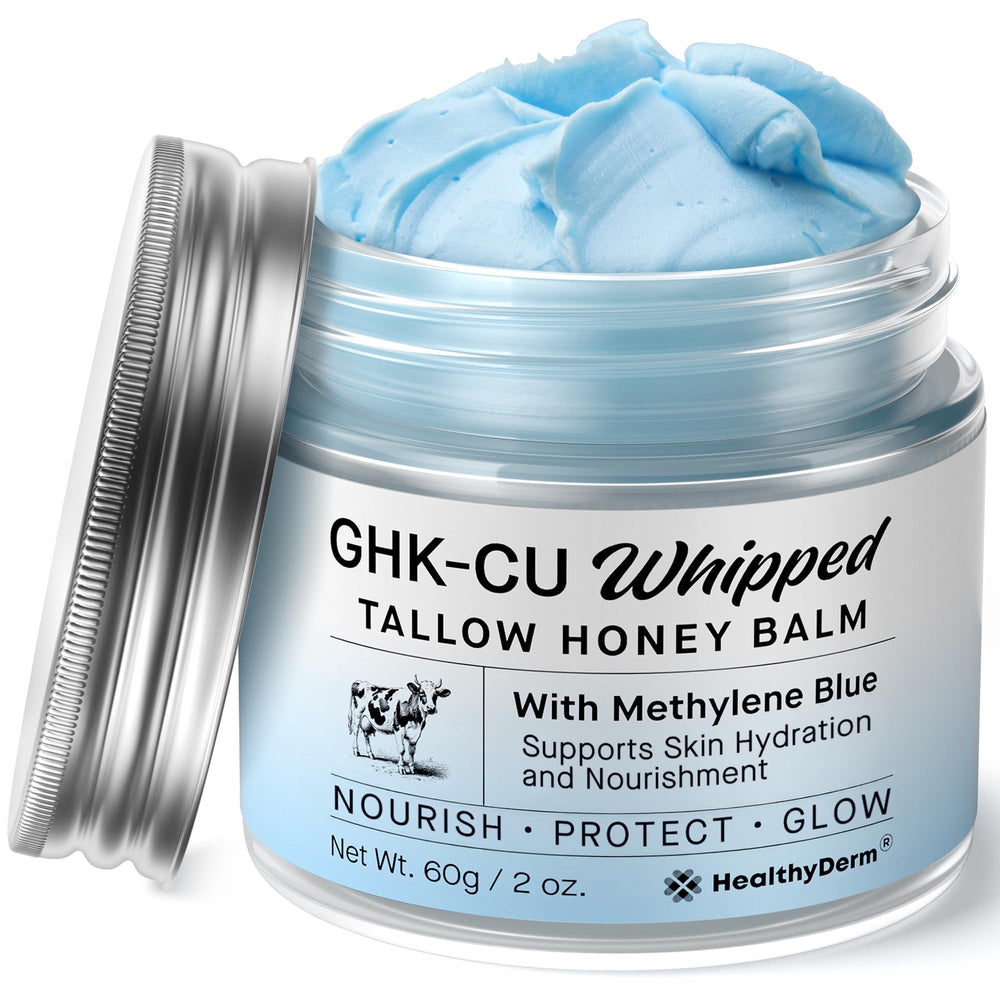 HealthyDerm baume bleu appliqué sur peau pour une hydratation durable