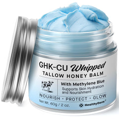 HealthyDerm baume bleu appliqué sur peau pour une hydratation durable