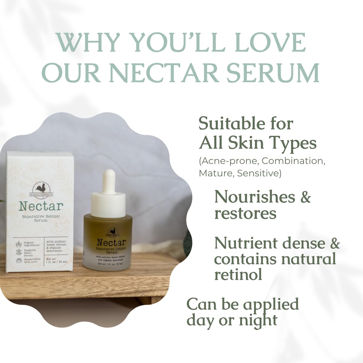 Textura cremosa del Nectar Serum ideal para piel seca o sensible