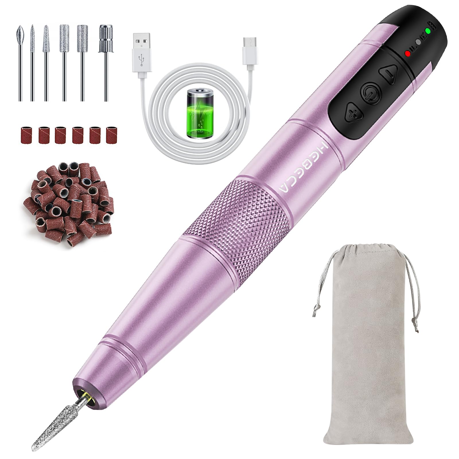 HEBECA Lima eléctrica inalámbrica con mango ergonómico para manicura cómoda.