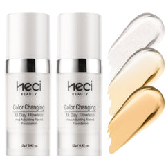 HECI BEAUTY fundación líquida cambio color en botella para tono exacto