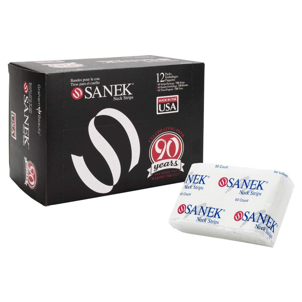 Tiras para cuello Graham Beauty SANEK, capturan salpicaduras y cabello suelto para mayor comodidad del cliente.