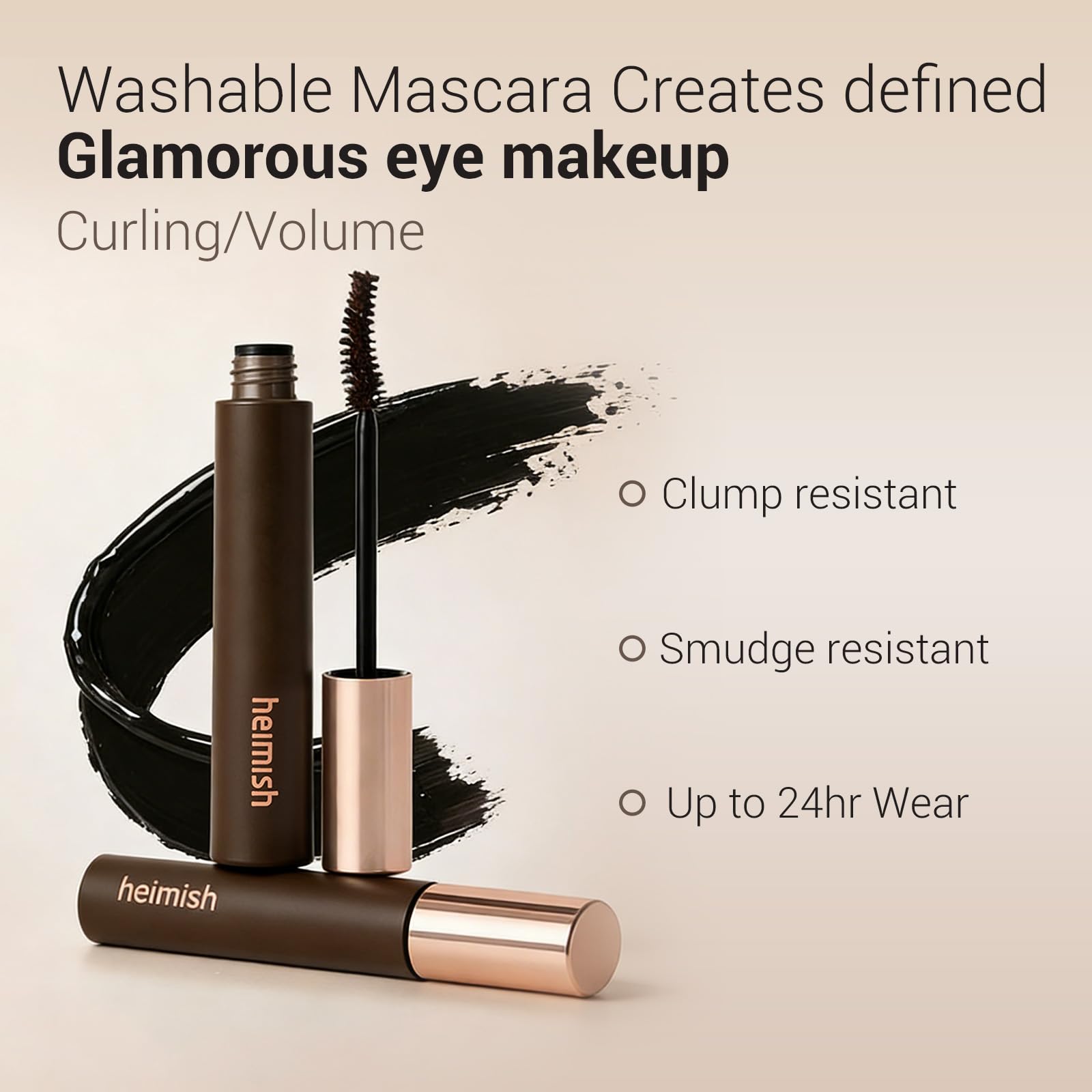 HEIMISH Dailism Smudge Stop Mascara: aplicador curvo para definir desde la raíz.