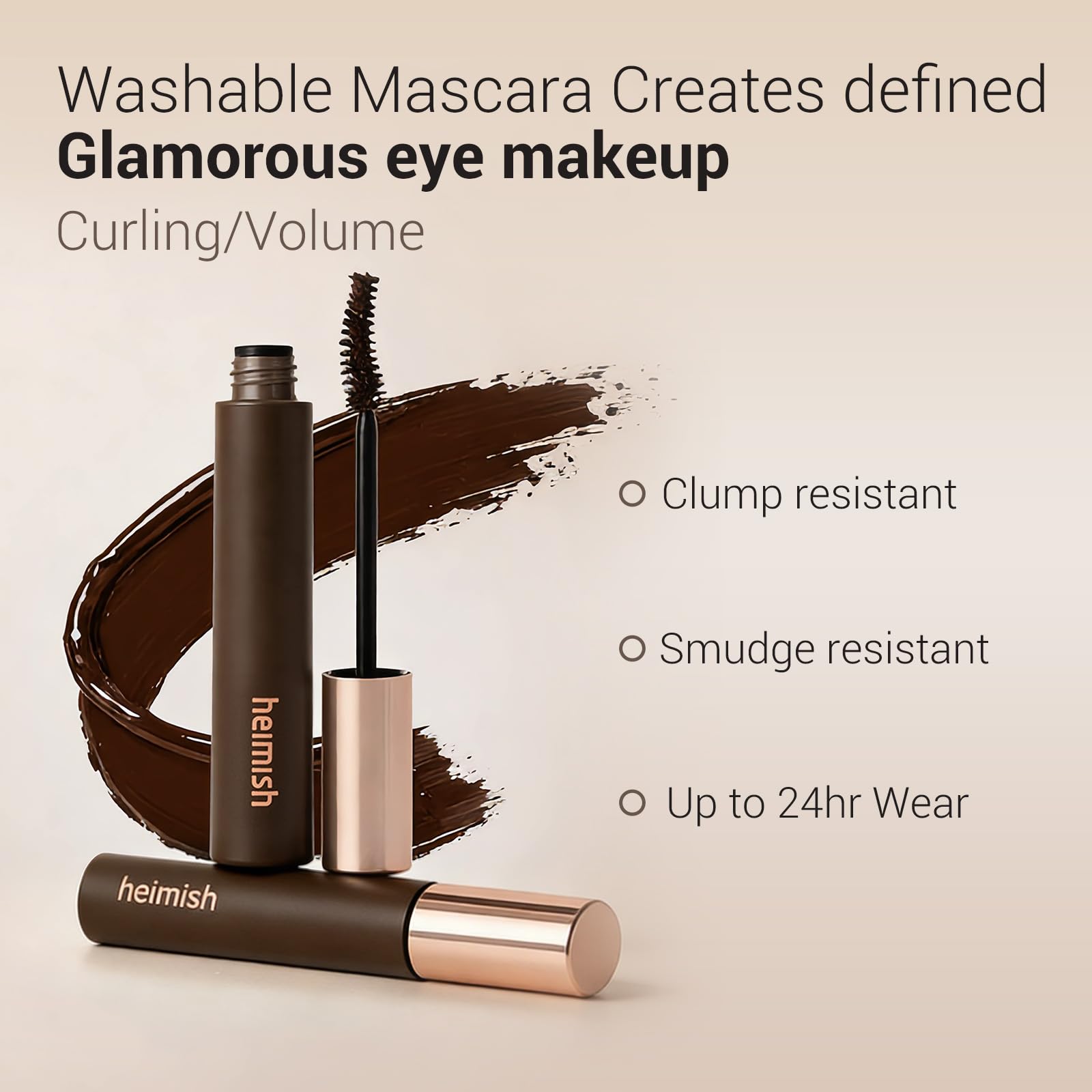 HEIMISH Dailism mascara brush close-up; ultra-fine brush for precise coating.