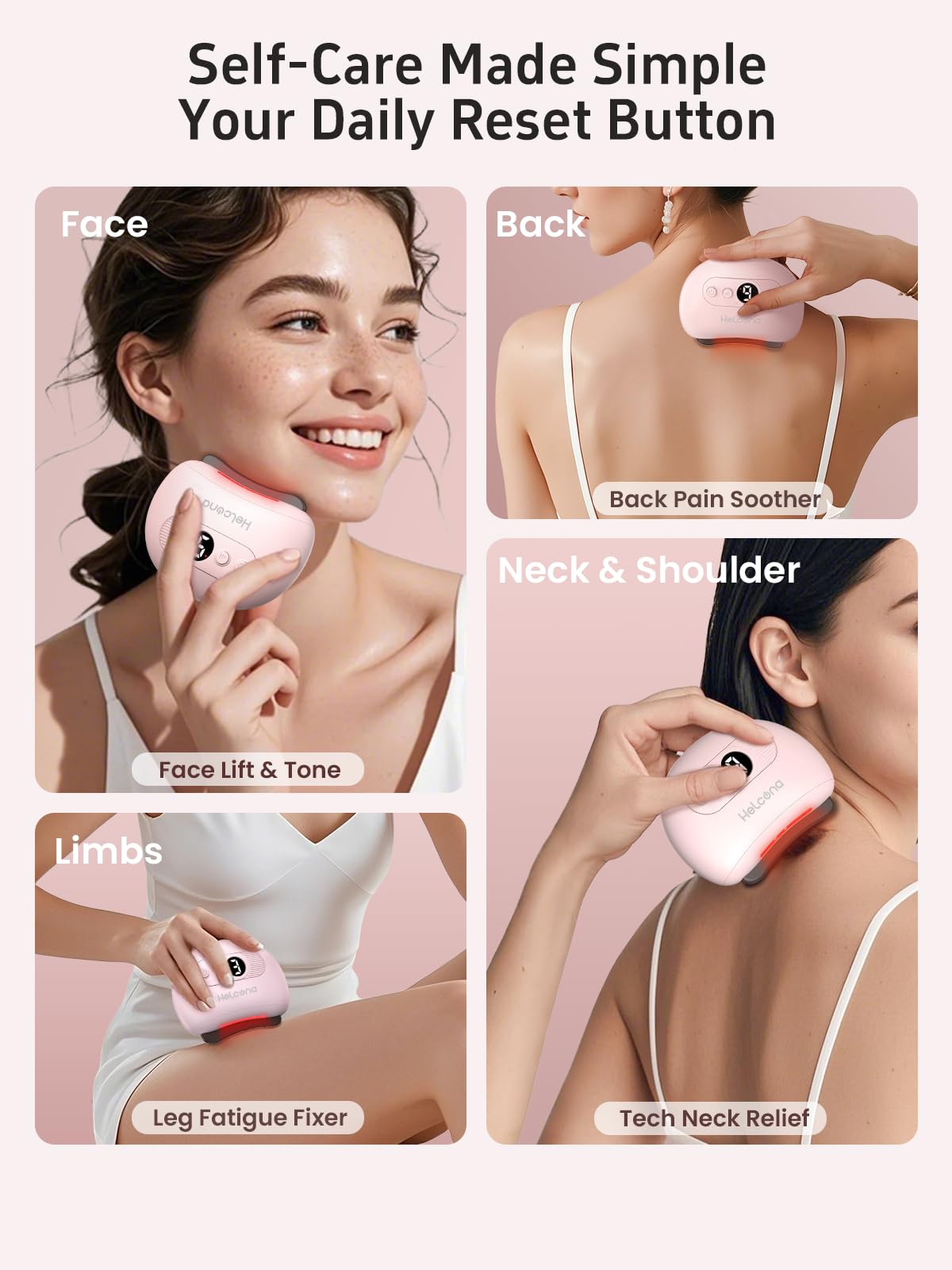 Helcona masaje facial, cuello y hombros para relajación diaria