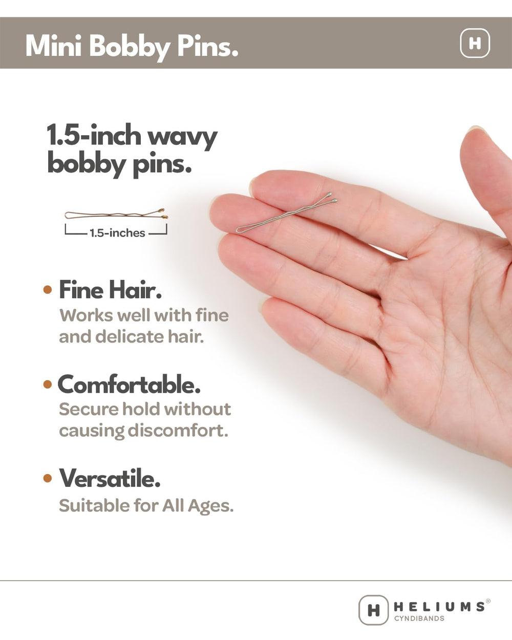Pinzas Heliums mini para cabello delicado; agarre seguro todo el día.