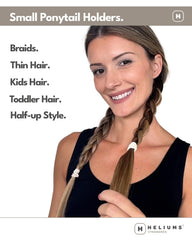 Gomas Heliums para trenzas en niñas, sujeción suave y sin dañar el cabello.