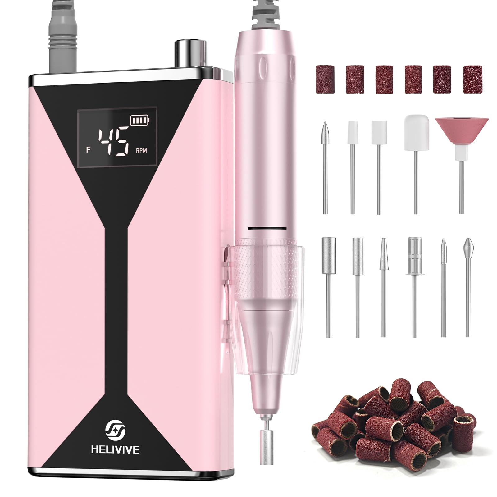 Helivive lijadora de uñas 45000 rpm portátil para uso profesional en casa