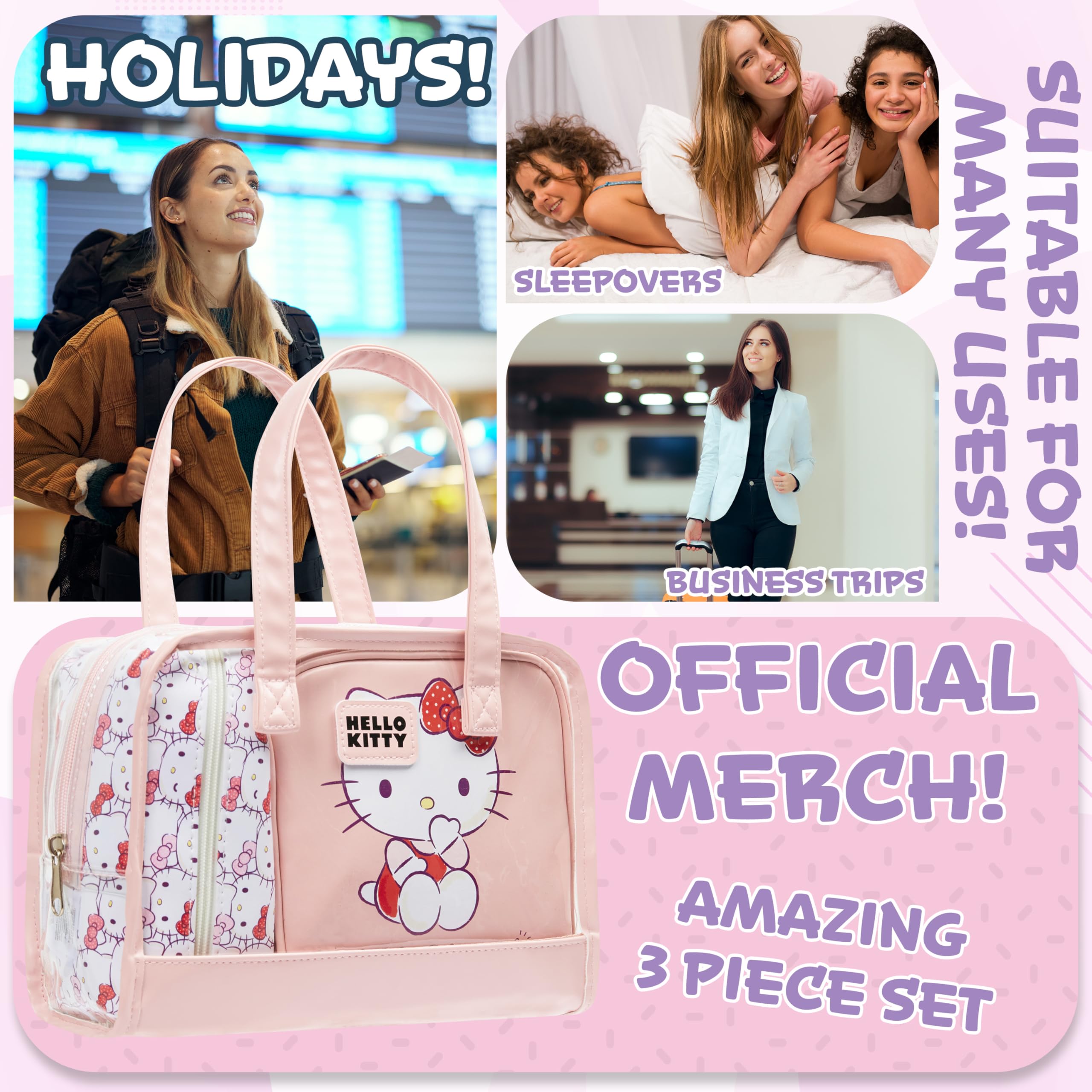 Hello Kitty diseño adorable en neceser para viaje, práctico para guardar cosméticos.