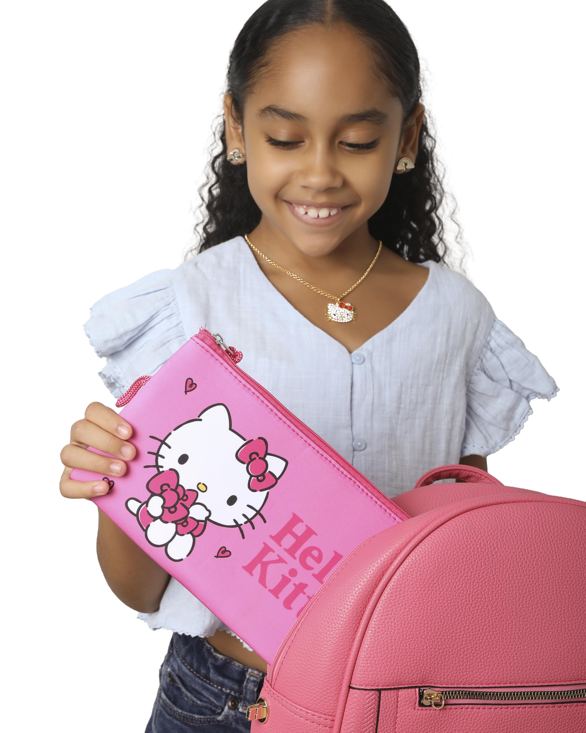 Hello Kitty estuche con cierre zip en neopreno rosa facilita un almacenamiento seguro para viaje.
