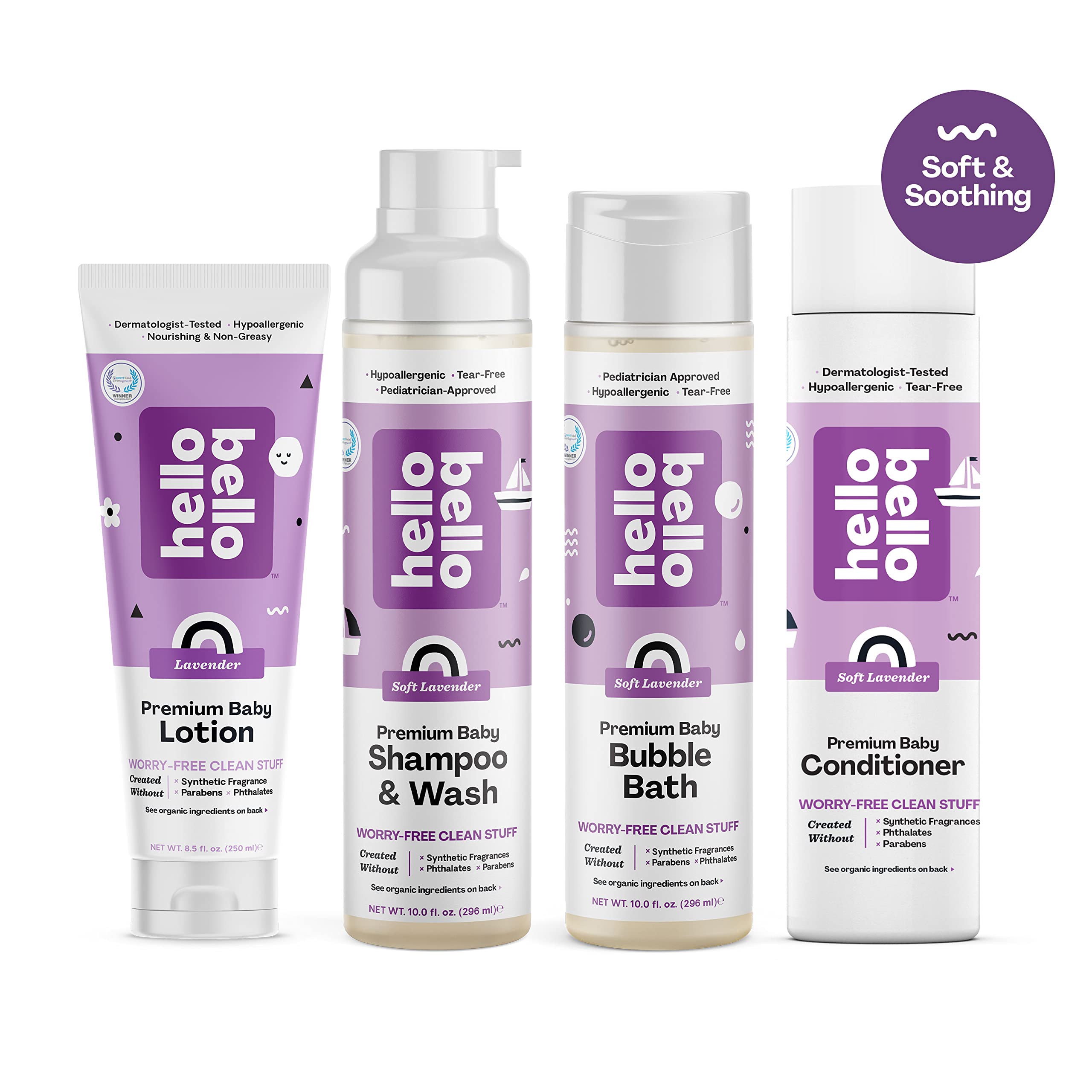 Hello Bello Acondicionador Lavanda, cabello de niños más manejable tras ducha.