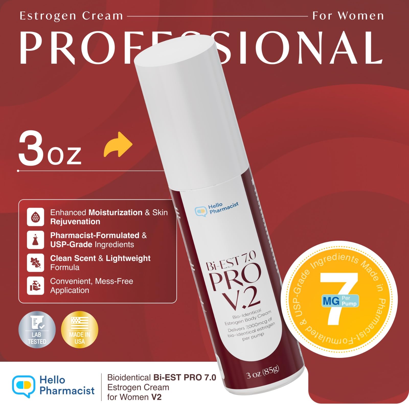 HelloPharmacist BiEst 7.0 Pro V2, textura sin fragancia para uso diario cómodo.