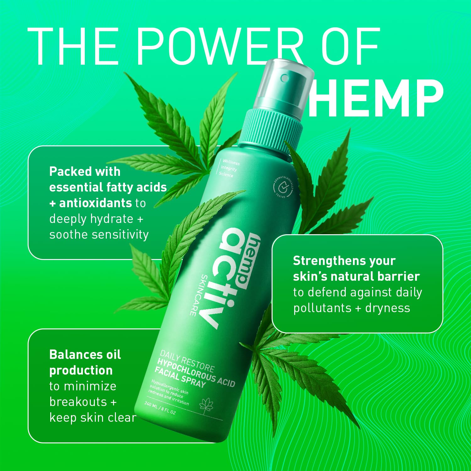 Rociado suave de HEMPACTIV que calma irritaciones leves
