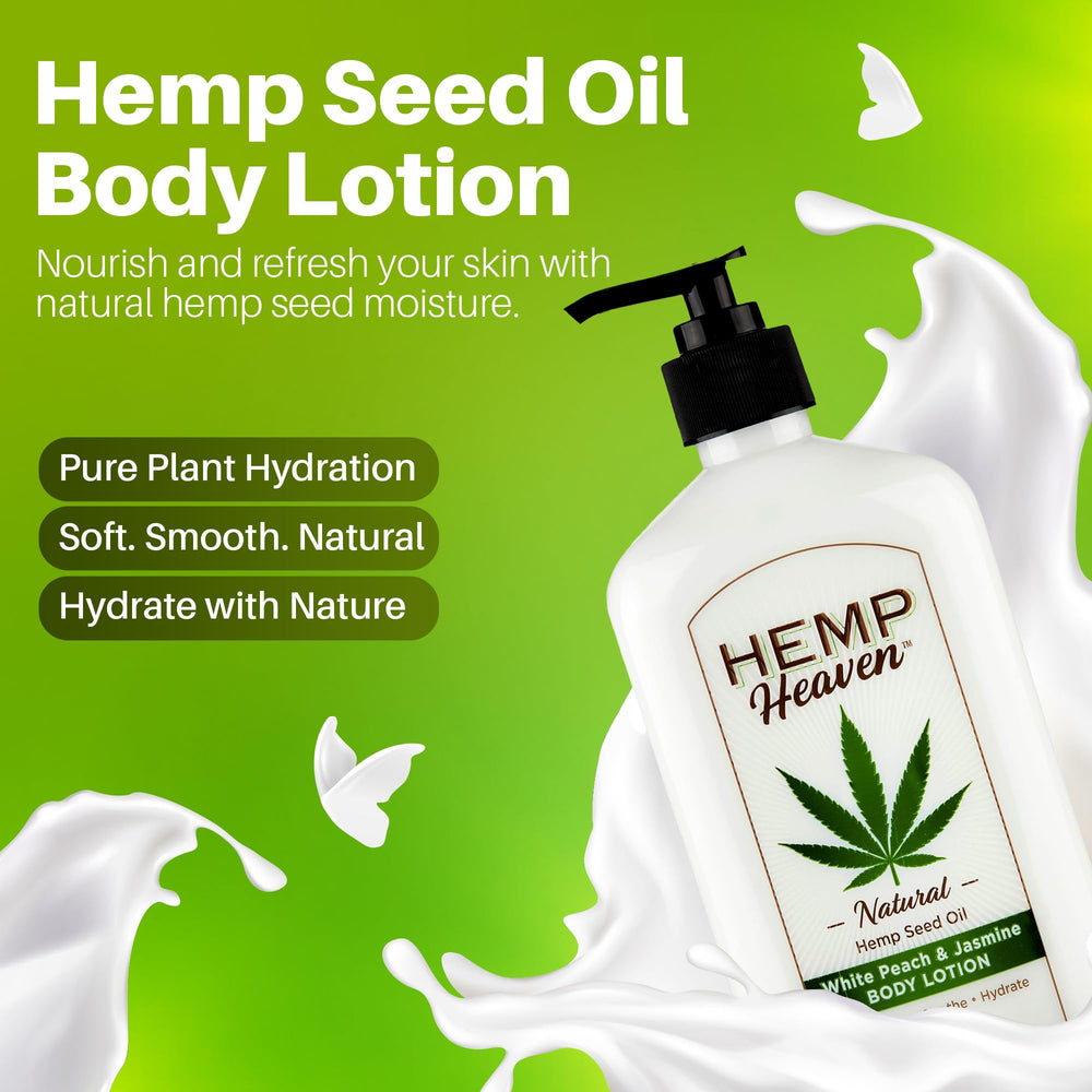 Hemp Heaven Hemp Lotion textura hidratante cremosa para piel seca y sensible.