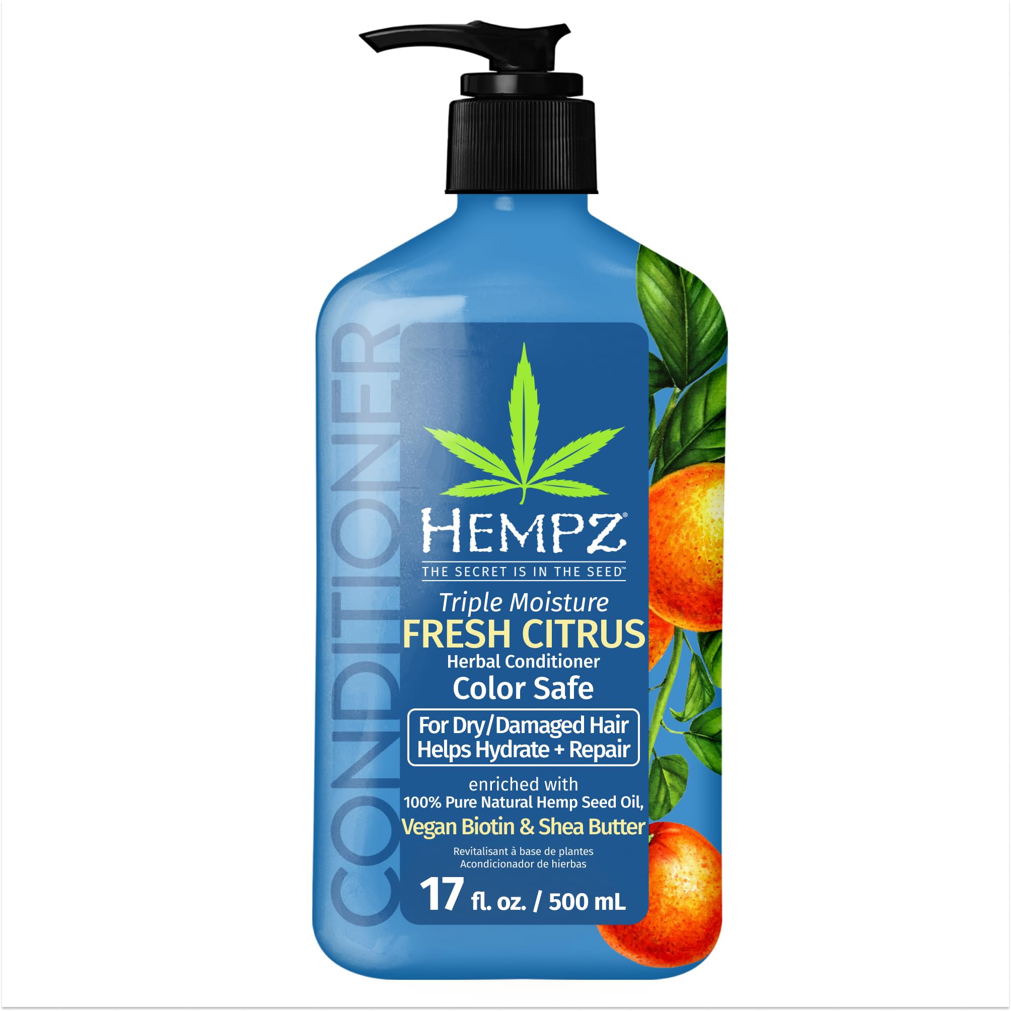 Hempz Biotin Acondicionador, botella frontal, hidrata y suaviza el cabello.