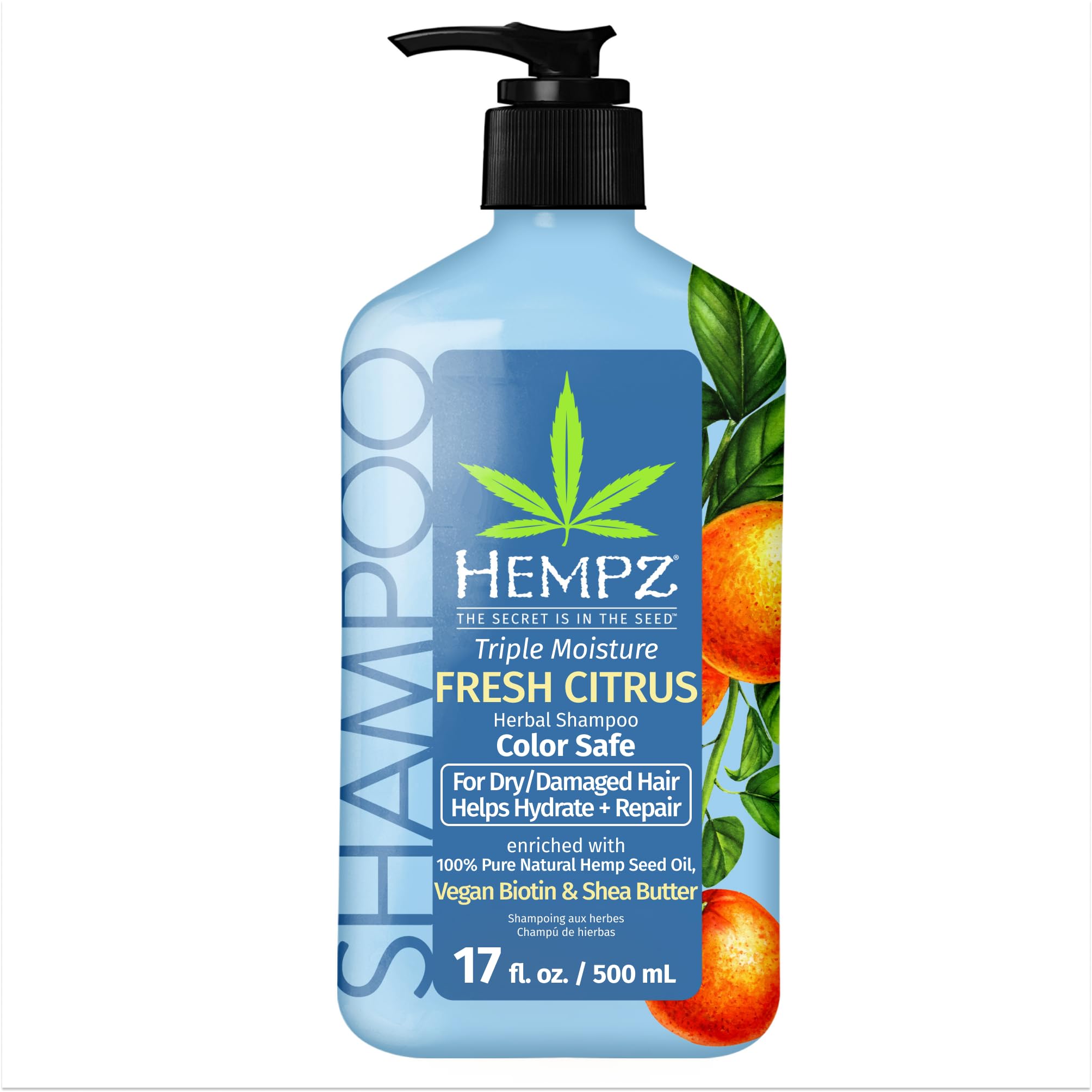 Hempz champú con hierbas y hidratación triple, botella destacada para limpieza suave