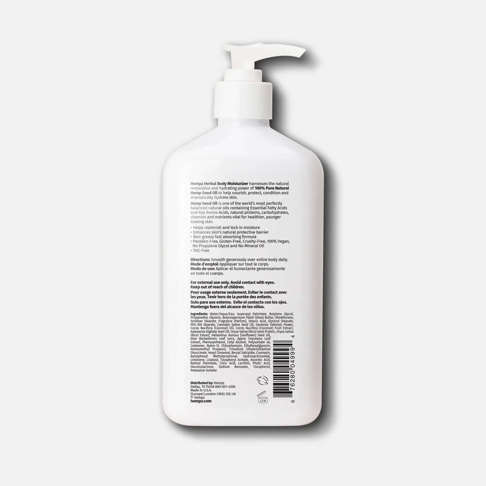 Hempz crema corporal palma de coco, aroma tropical y nutrición ligera.