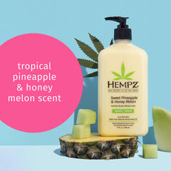 Hempz crema corporal Piña Miel: manteca de karité cuida la piel.