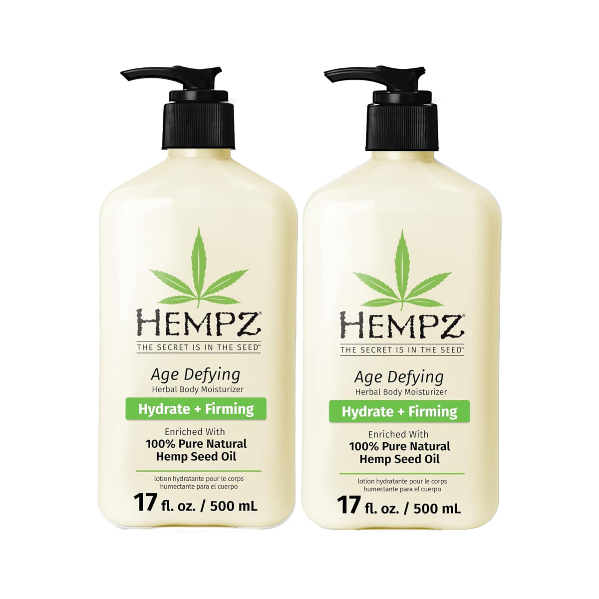 Hempz crema corporal antiedad en envase fragante para hidratación diaria