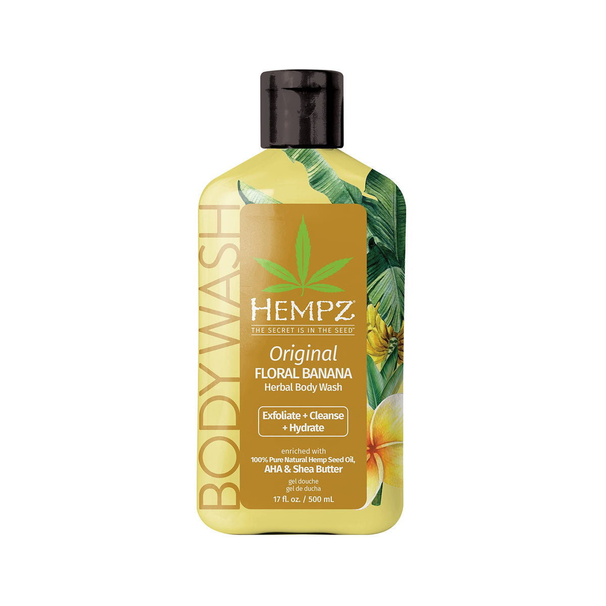 Hempz Ducha Corporal Original Floral y Banana, limpieza suave para piel sensible.