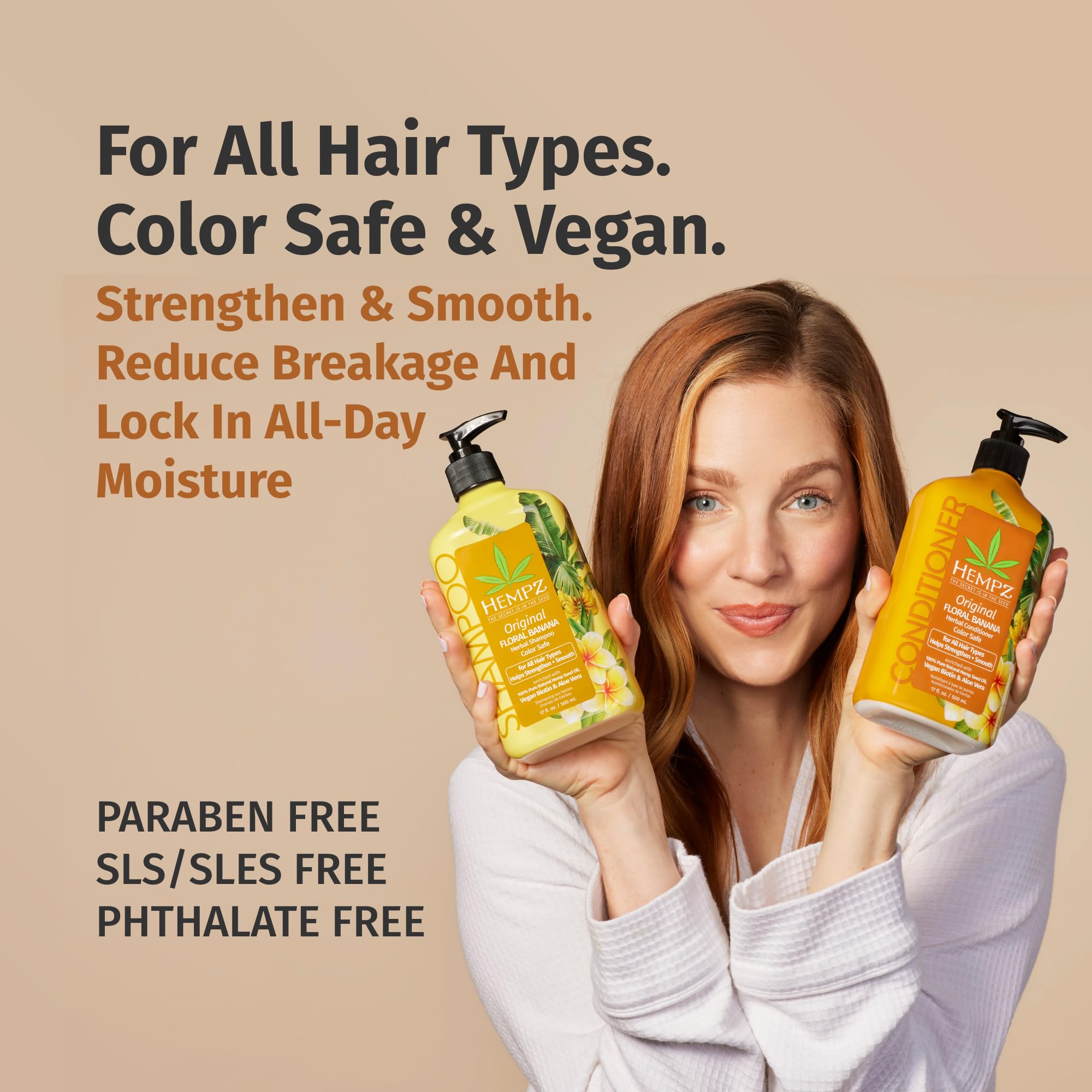 Conjunto Hempz Shampoo y Acondicionador para cabello teñido y cuidado diario.