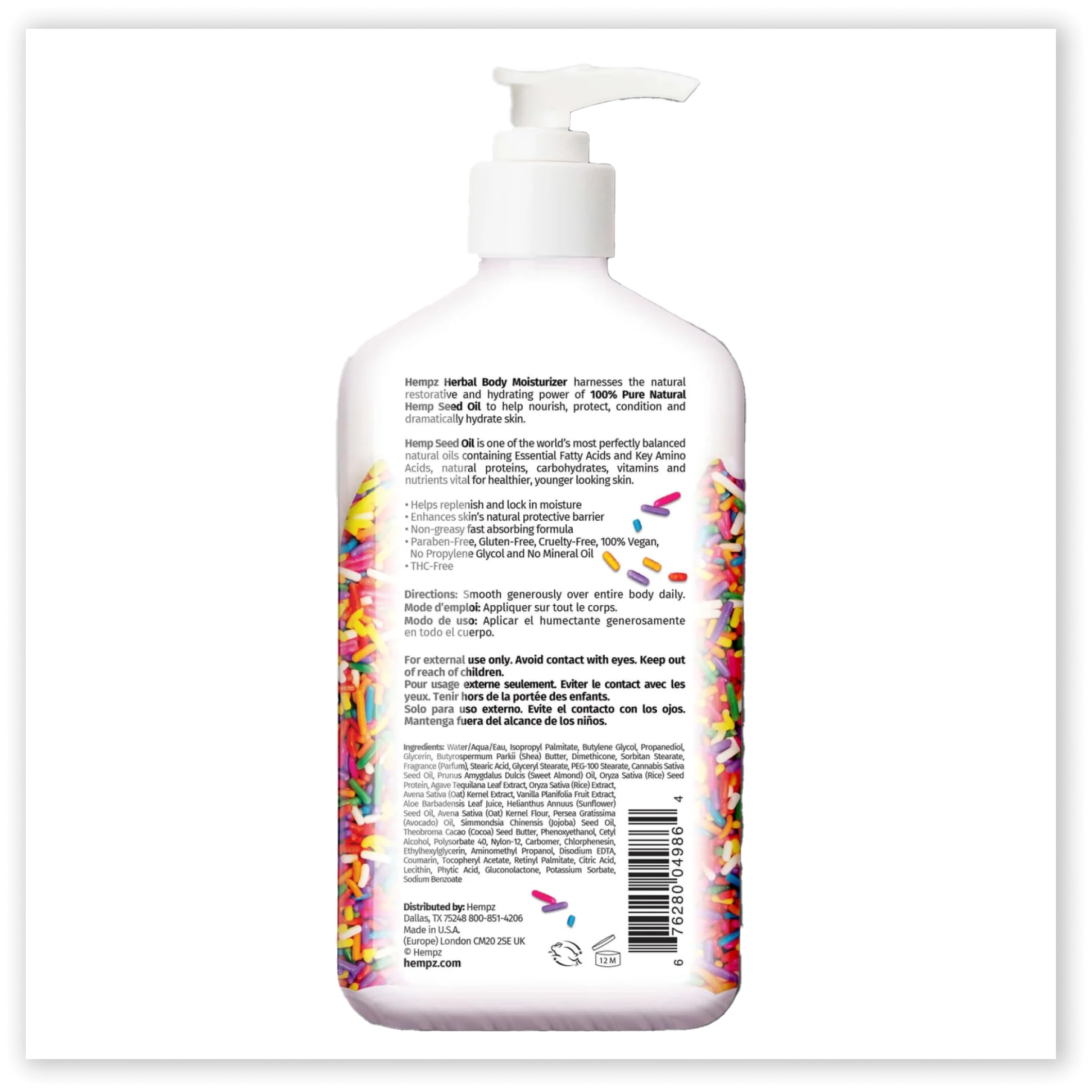 Hempz envase crema corporal de lujo para piel suave y nutrida.